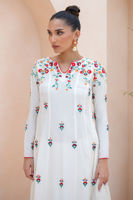 Pakistani White Embroidered Crepe Silk Kalidar (3-Piece) - Image 7