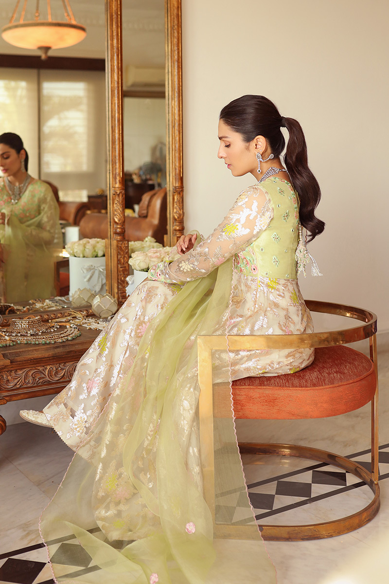 Pakistani Pearl White Embroidered Lorex Kalidar (3-Piece) - Image 4