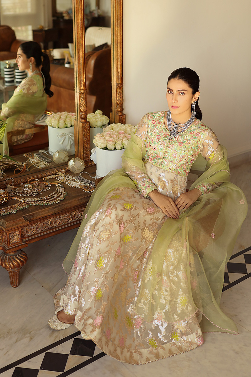 Pakistani Pearl White Embroidered Lorex Kalidar (3-Piece) - Image 6