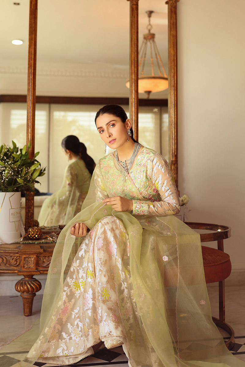 Pakistani Pearl White Embroidered Lorex Kalidar (3-Piece) - Image 7