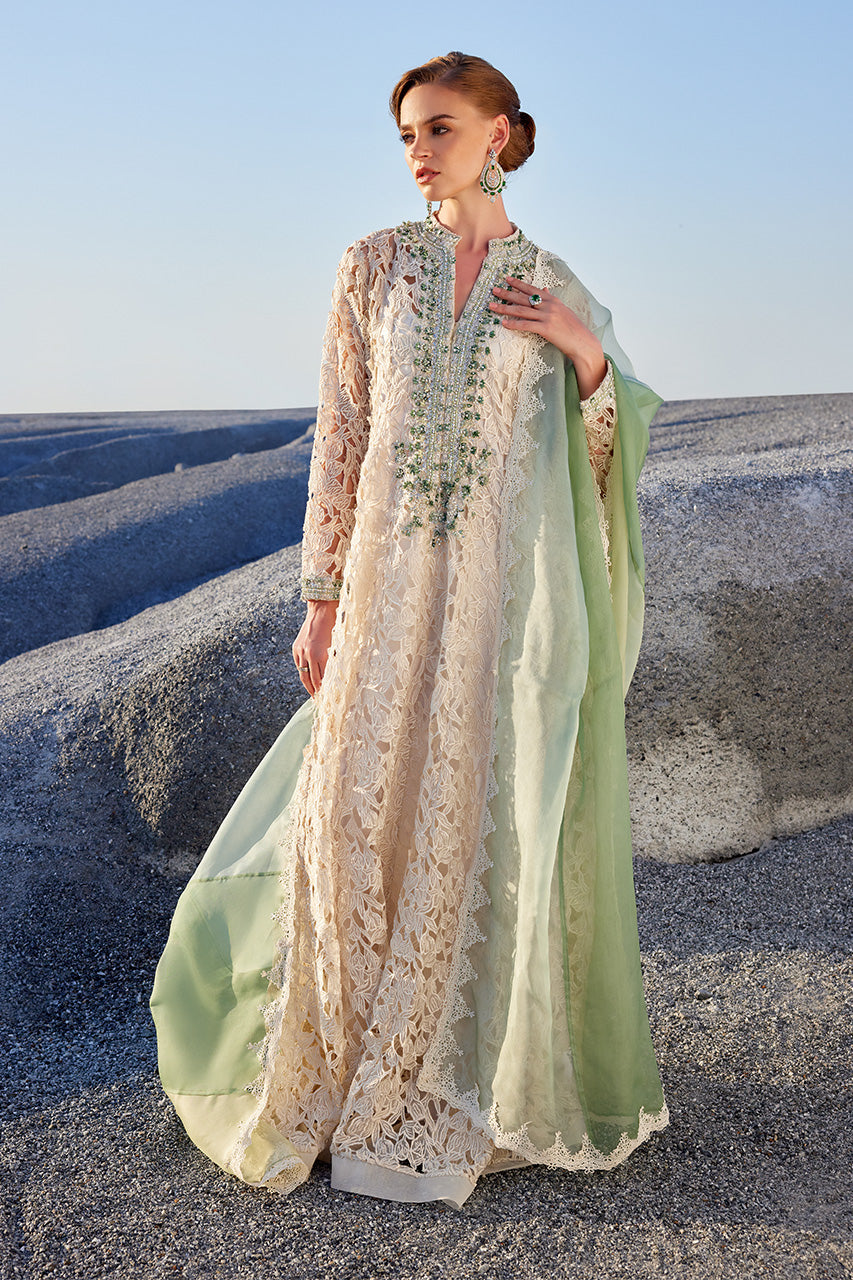 White Cutwork Embroidered Organza & Silk Kalidaar (3-Piece) - Image 1