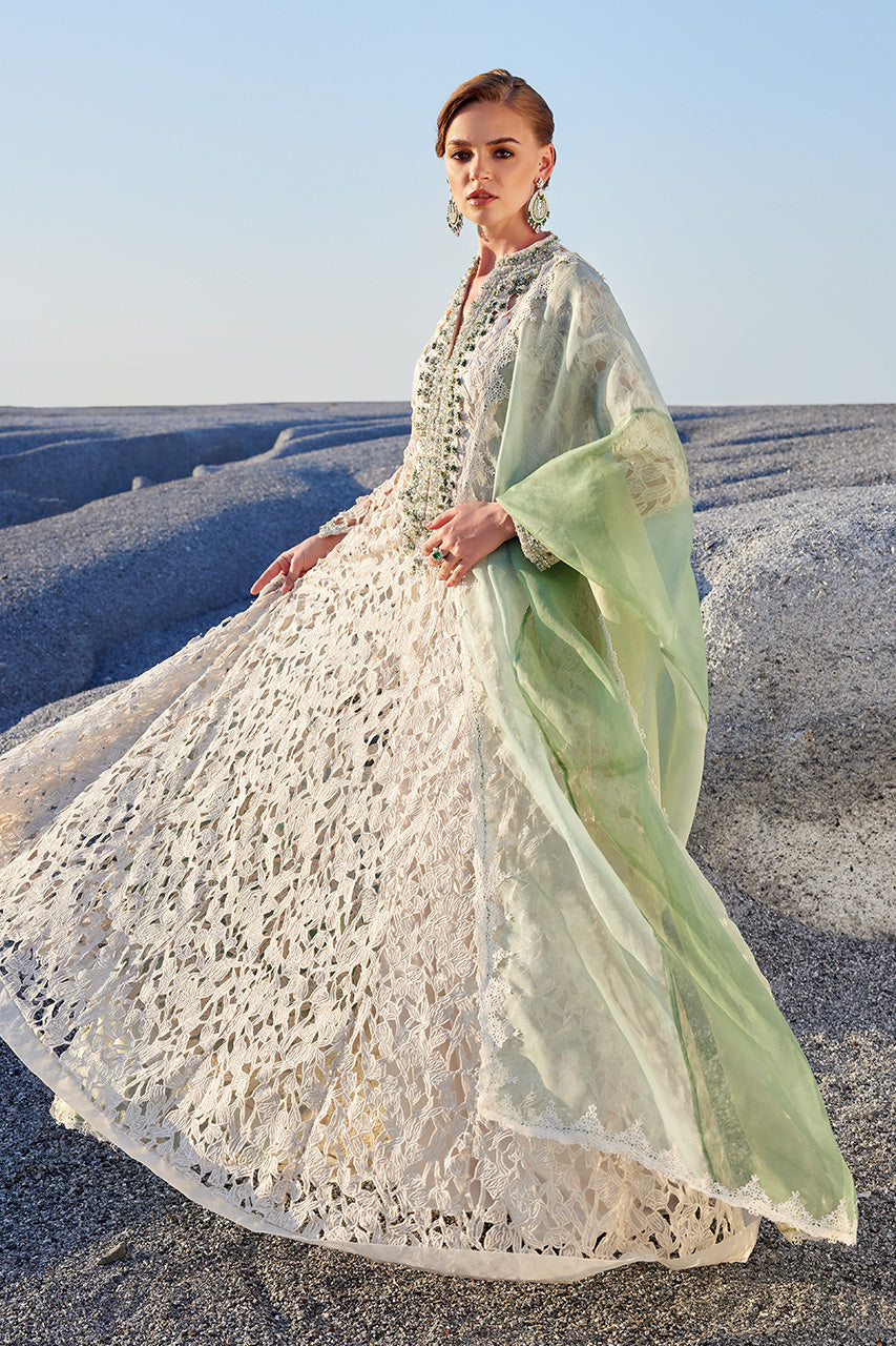 White Cutwork Embroidered Organza & Silk Kalidaar (3-Piece) - Image 2