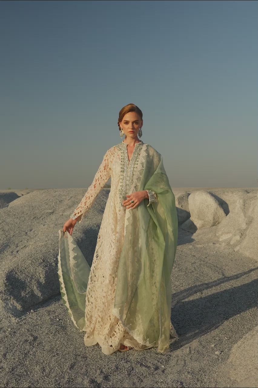 White Cutwork Embroidered Organza & Silk Kalidaar (3-Piece) - Image 3