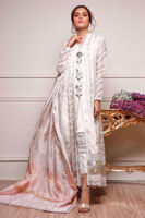 Pakistani White Embroidered Organza Kalidaar Dress (3-Piece) - Image 3