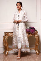 Pakistani White Embroidered Organza Kalidaar Dress (3-Piece) - Image 8
