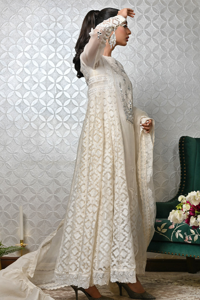 White Zardozi Embroidered Organza Kalidar (3-Piece) - Image 2