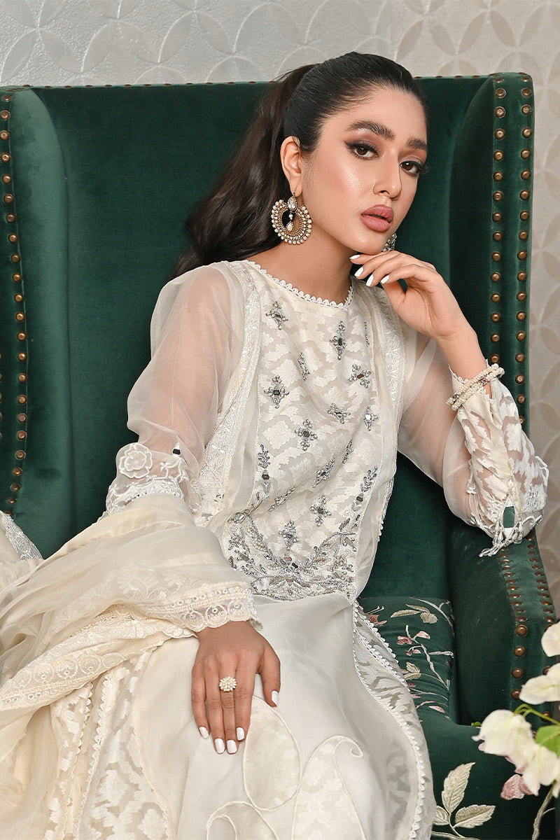 White Zardozi Embroidered Organza Kalidar (3-Piece) - Image 4