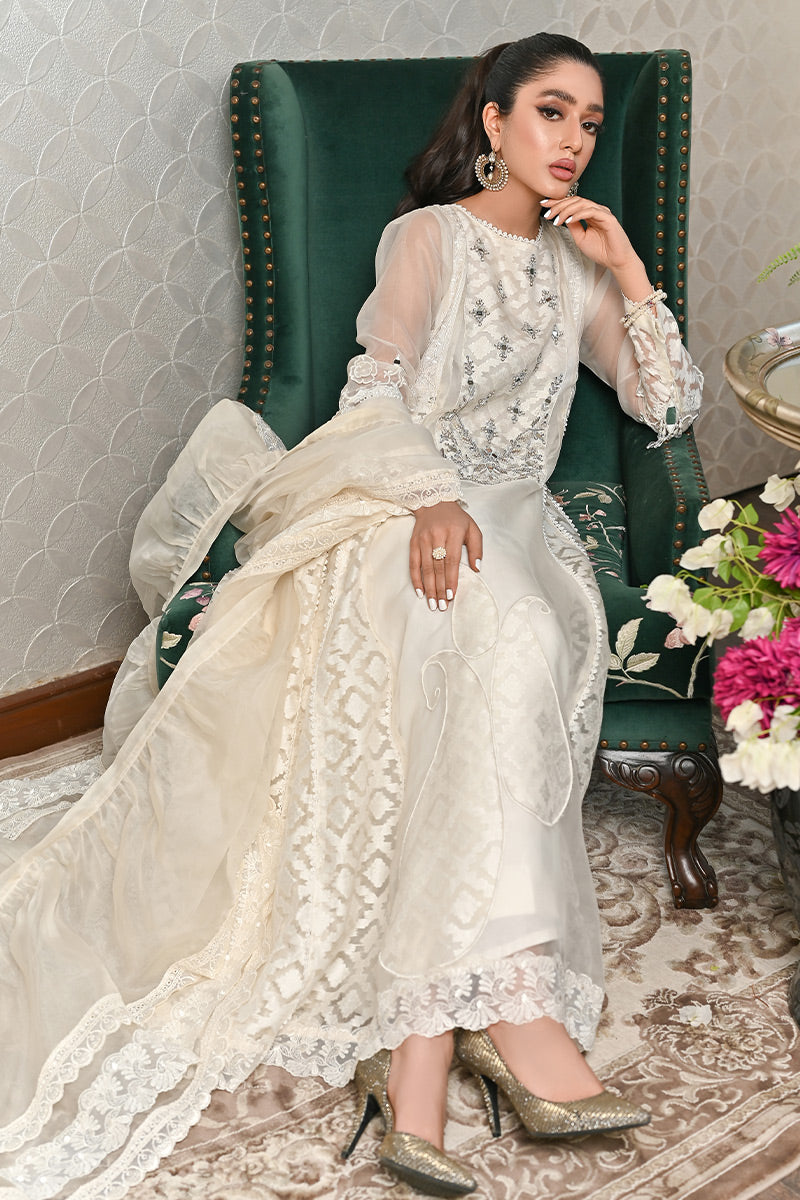 White Zardozi Embroidered Organza Kalidar (3-Piece) - Image 5