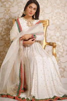 White Dabka Embroidered Raw Silk Kalidaar (3-Piece) - Image 3