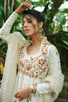 White Kamdani Raw Silk Kalidar Dress (3-Piece) - Image 3