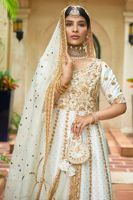 White Dabka Embroidered Raw Silk Kalidar (3-Piece) - Image 3