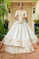 White Dabka Embroidered Raw Silk Kalidar (3-Piece) - Image 5