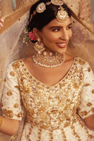 White Dabka Embroidered Raw Silk Kalidar (3-Piece) - Image 8