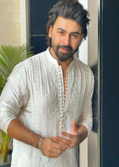 White Embroidered Cotton Kurta Pajama (2-Piece) - Image 2