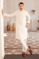 White Resham Embroidered Cotton Katan Kurta (2-Piece) - Image 2