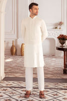 White Resham Embroidered Cotton Katan Kurta (2-Piece) - Image 3