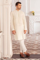 White Resham Embroidered Cotton Katan Kurta (2-Piece) - Image 5