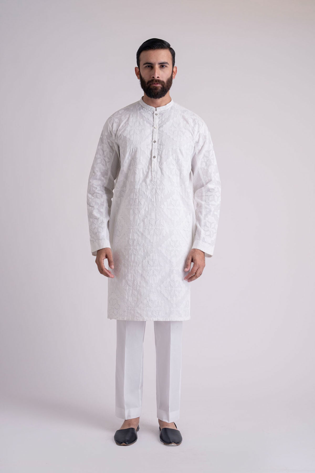 White Ralli Work Cotton Kurta (2-Piece) - Image 1