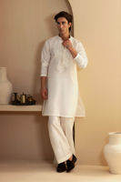 White Embroidered Cotton Kurta (2-Piece) - Image 2
