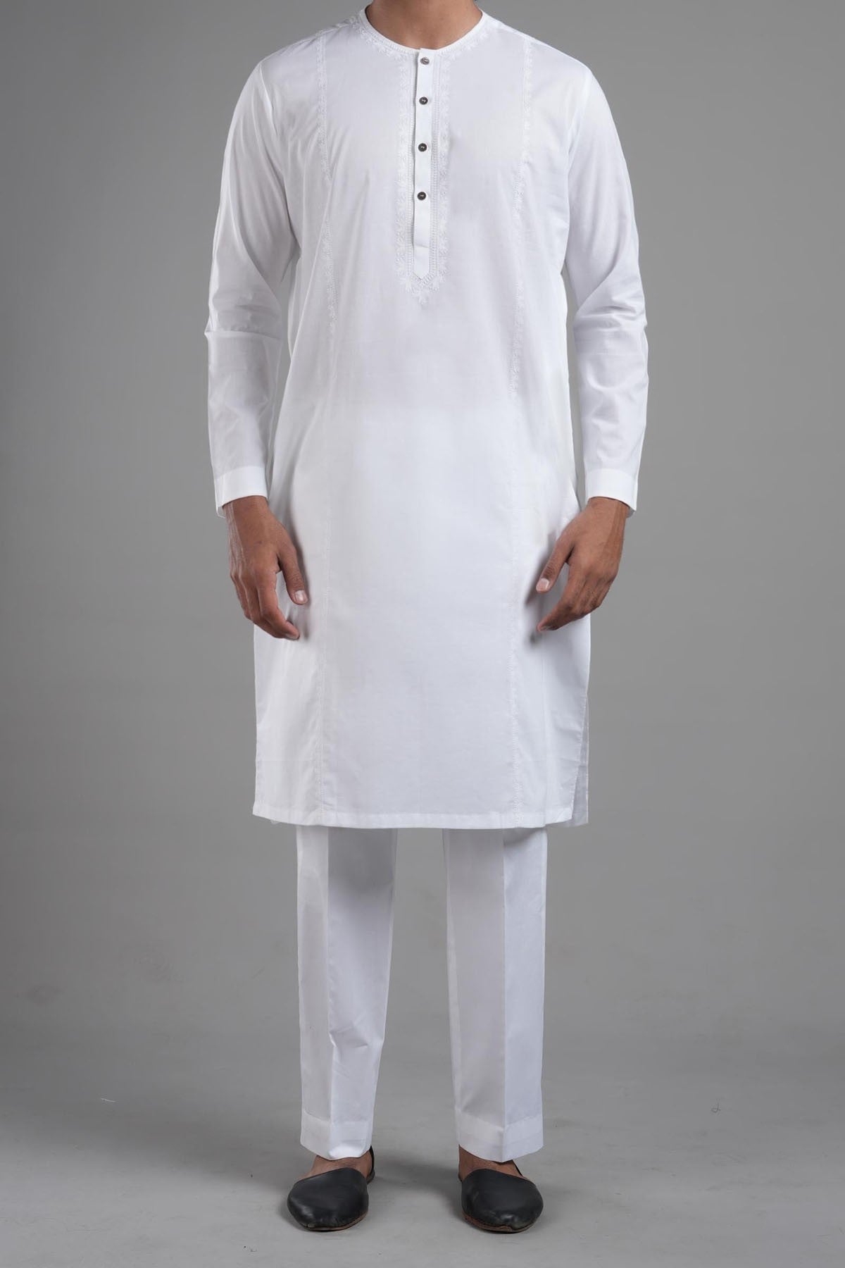 White Embroidered Egyptian Cotton Kurta (2-Piece) - Image 1