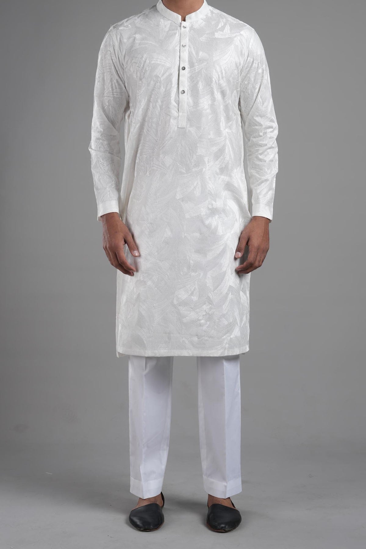 White Embroidered Egyptian Cotton Kurta (2-Piece) - Image 1