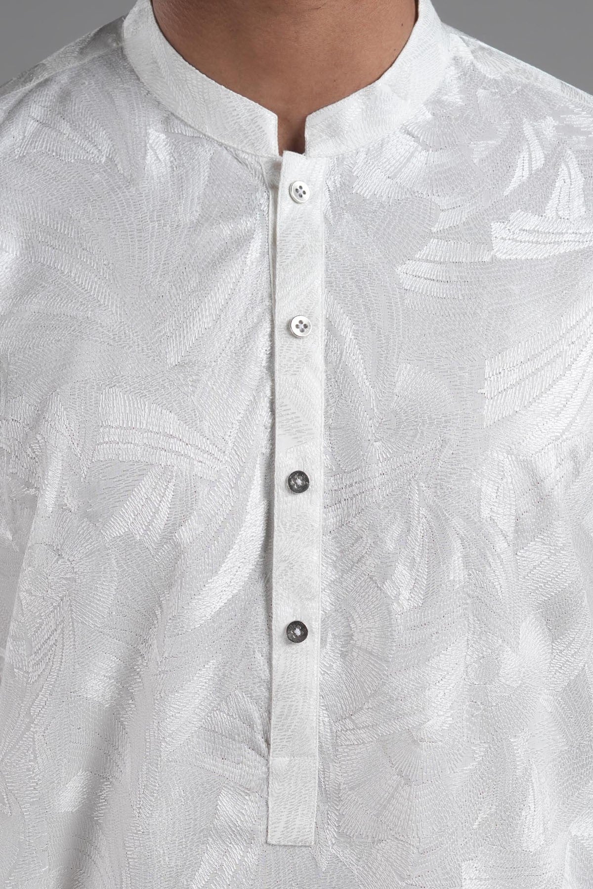 White Embroidered Egyptian Cotton Kurta (2-Piece) - Image 2