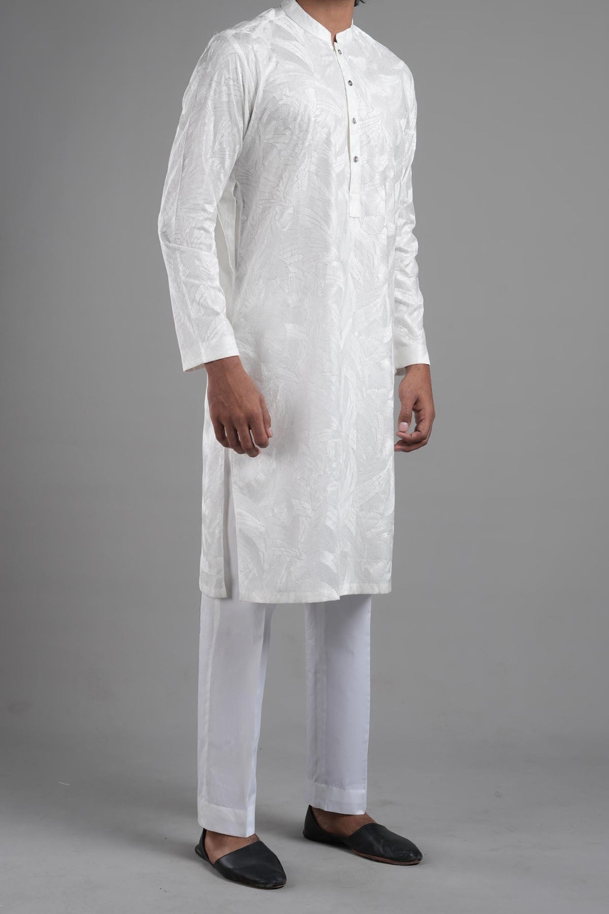 White Embroidered Egyptian Cotton Kurta (2-Piece) - Image 3