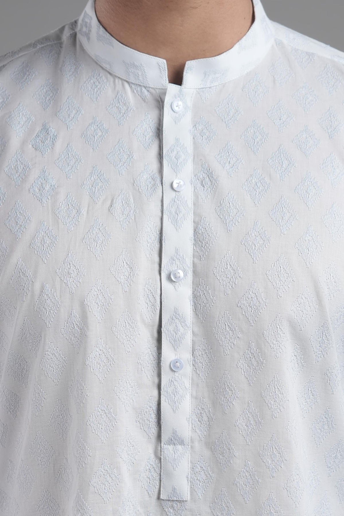 Sky Blue Embroidered Egyptian Cotton Kurta (1-Pc) - Image 1