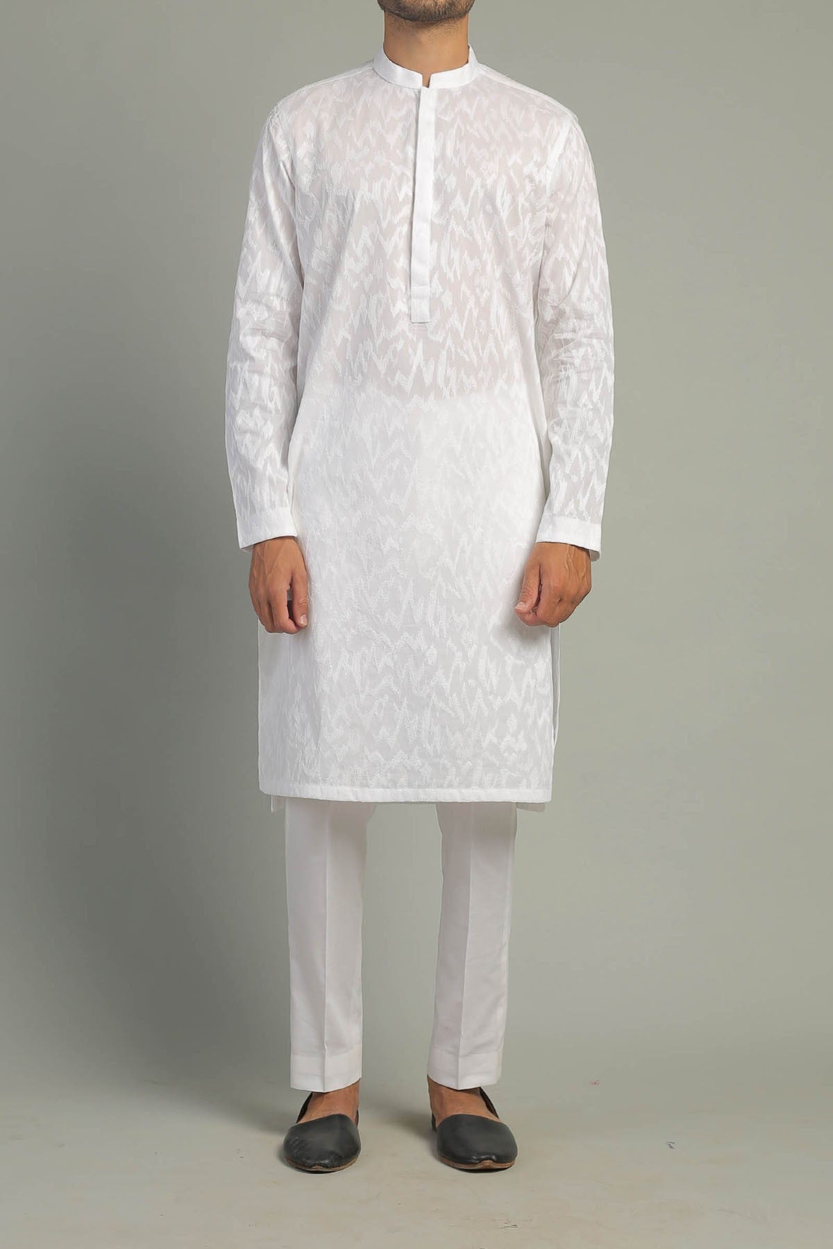 White Embroidered Egyptian Cotton Kurta (2-Piece) - Image 1