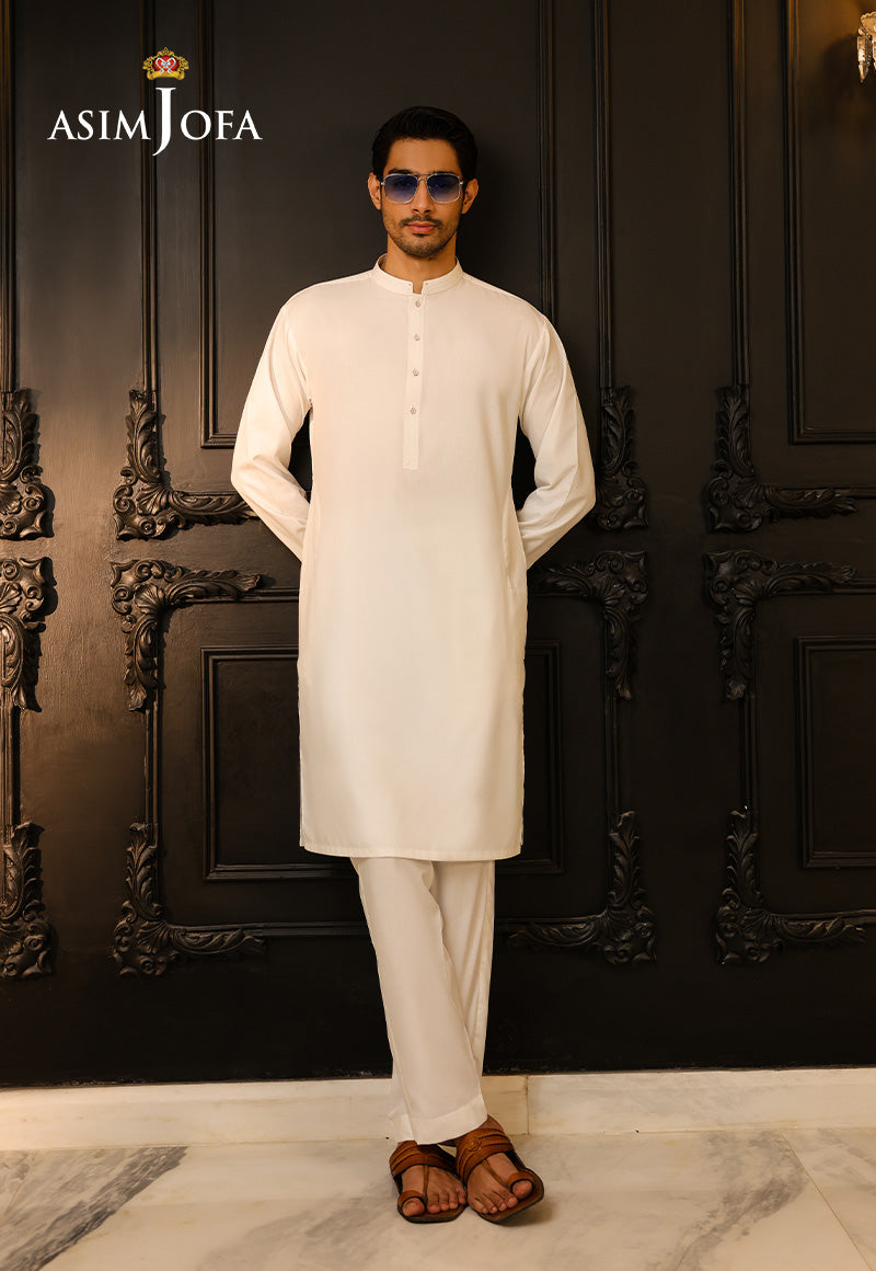 White Tonal-Stitched Blended Fabric Kurta Pajama (2-Piece) - Image 1