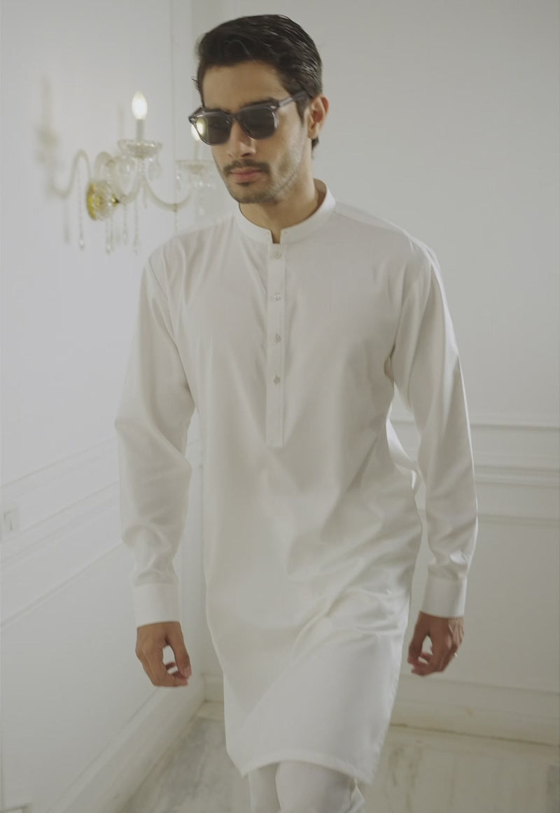 White Tonal-Stitched Blended Fabric Kurta Pajama (2-Piece) - Image 2