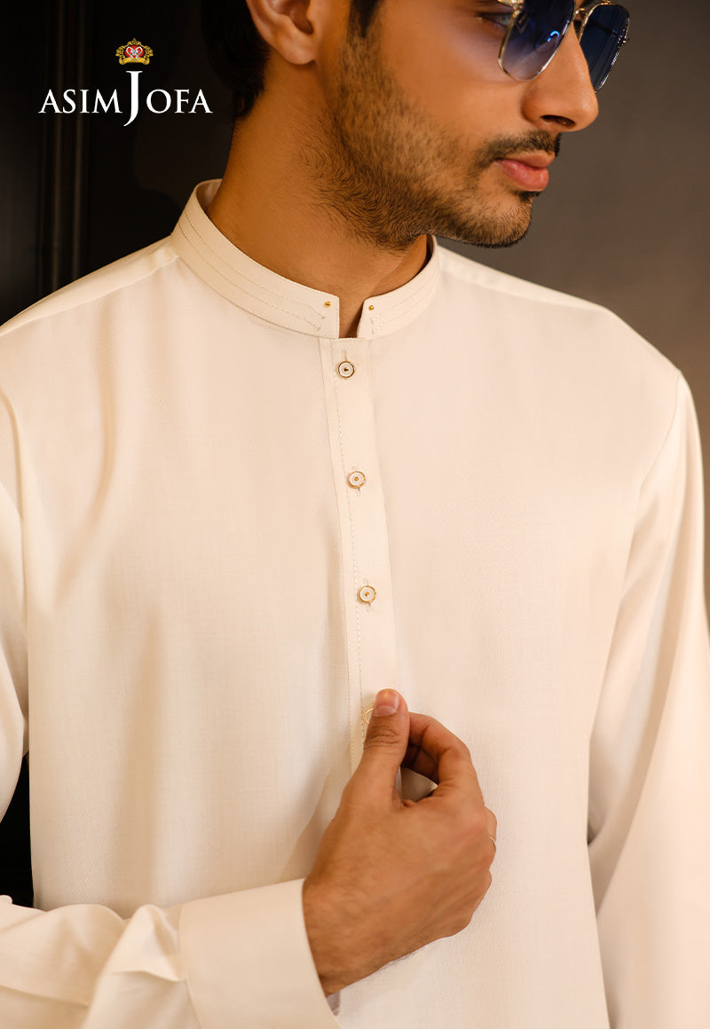 White Tonal-Stitched Blended Fabric Kurta Pajama (2-Piece) - Image 5