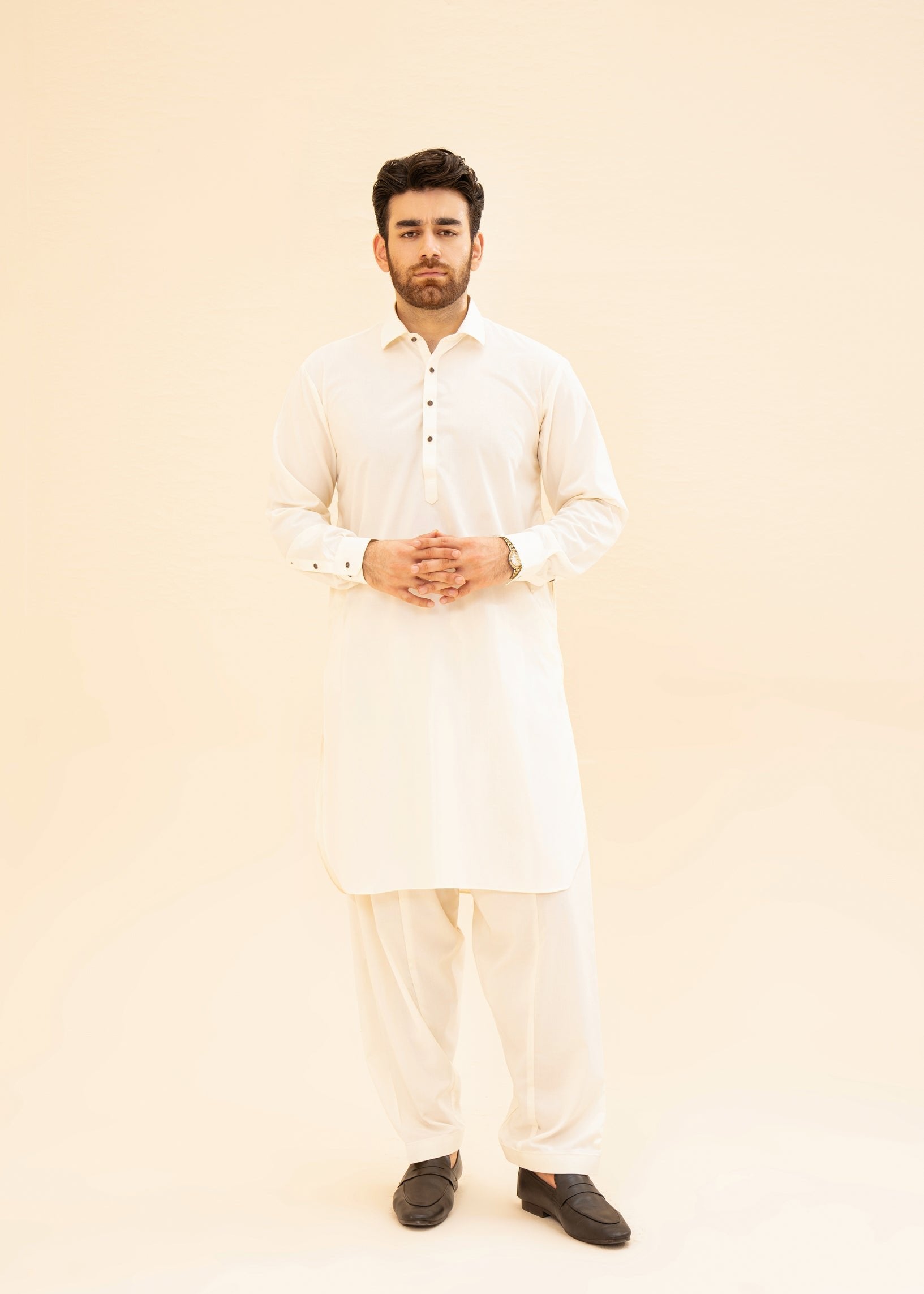 White Blended Fabric Kurta Pajama (2-Piece) - Image 7