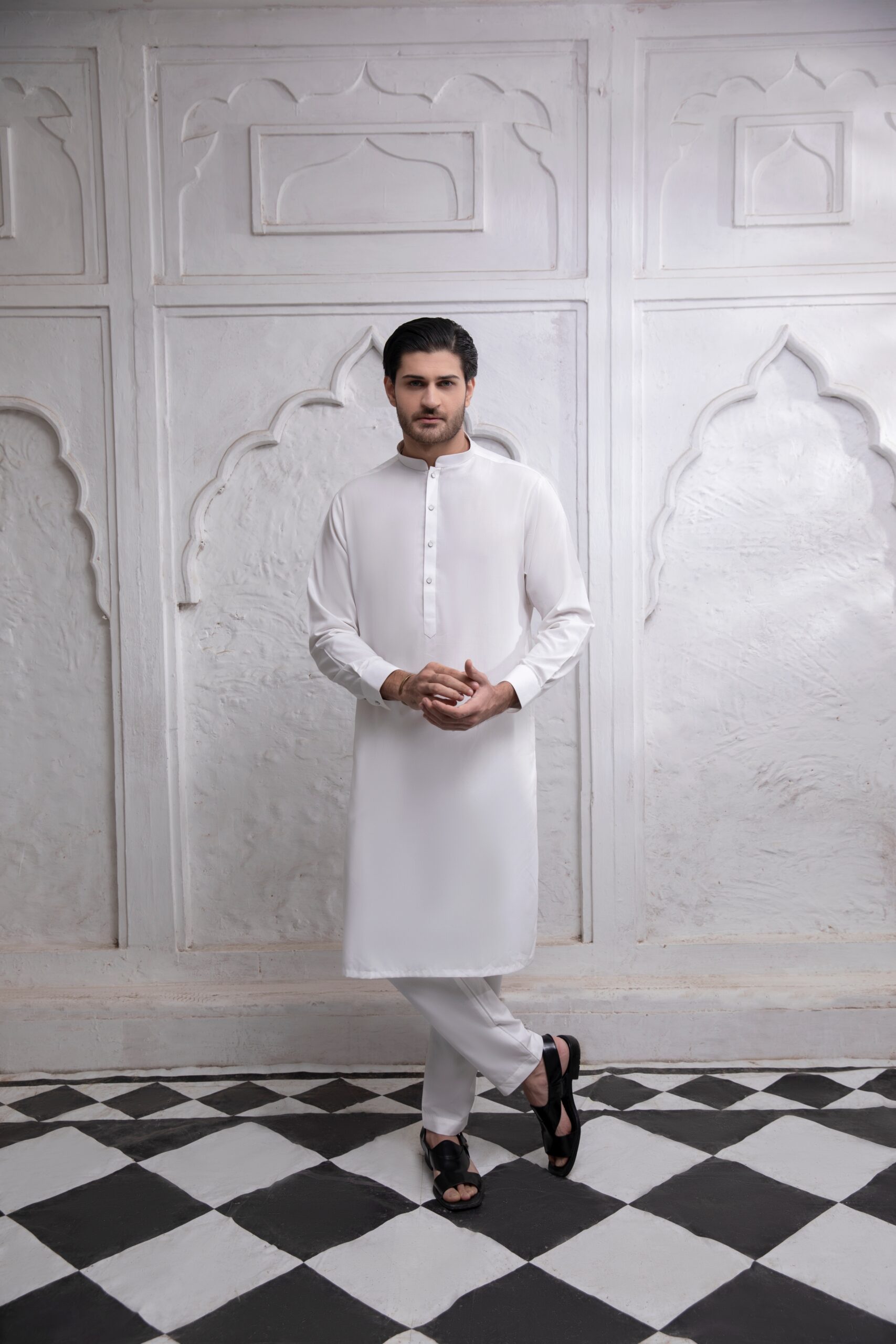 White Boski Plain Kurta Pajama (2-Piece) - Image 2