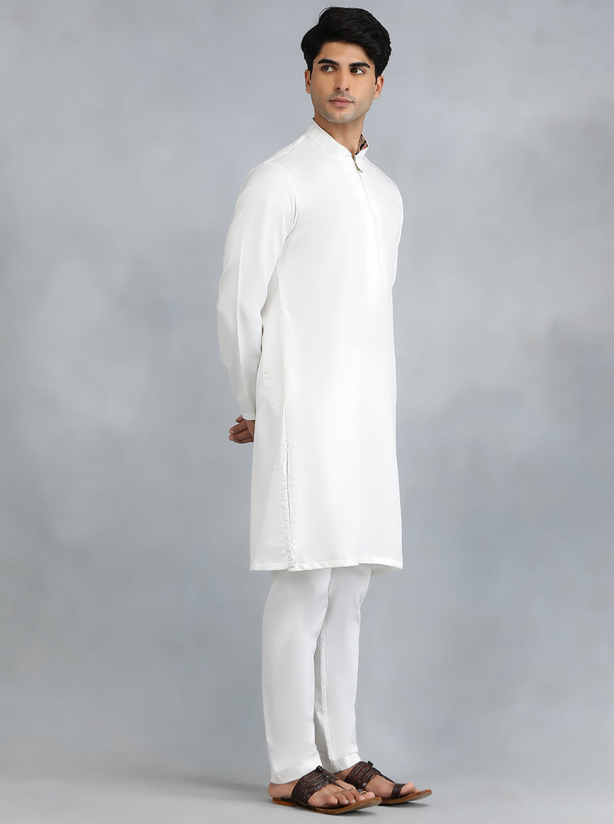 White Cotton Blend Kurta Pajama (2-Piece) - Image 2
