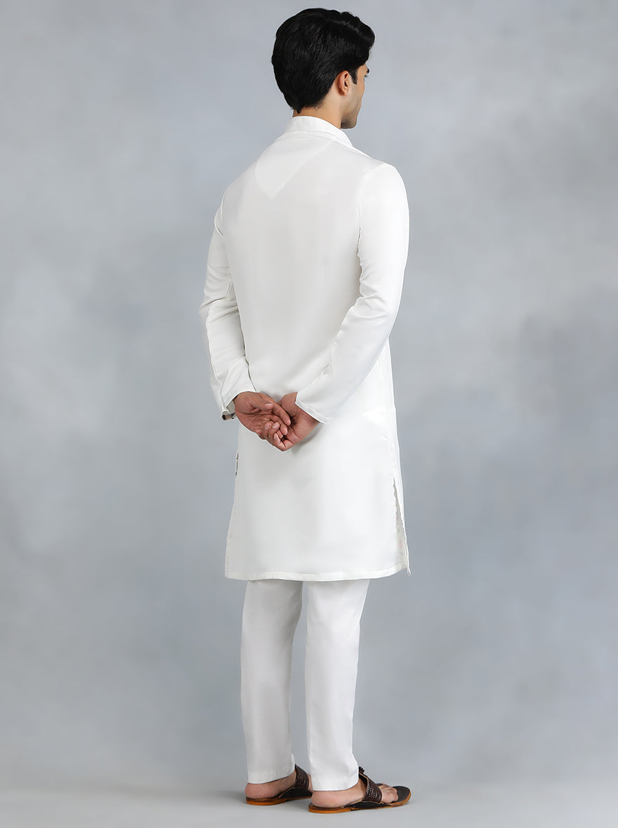 White Cotton Blend Kurta Pajama (2-Piece) - Image 3