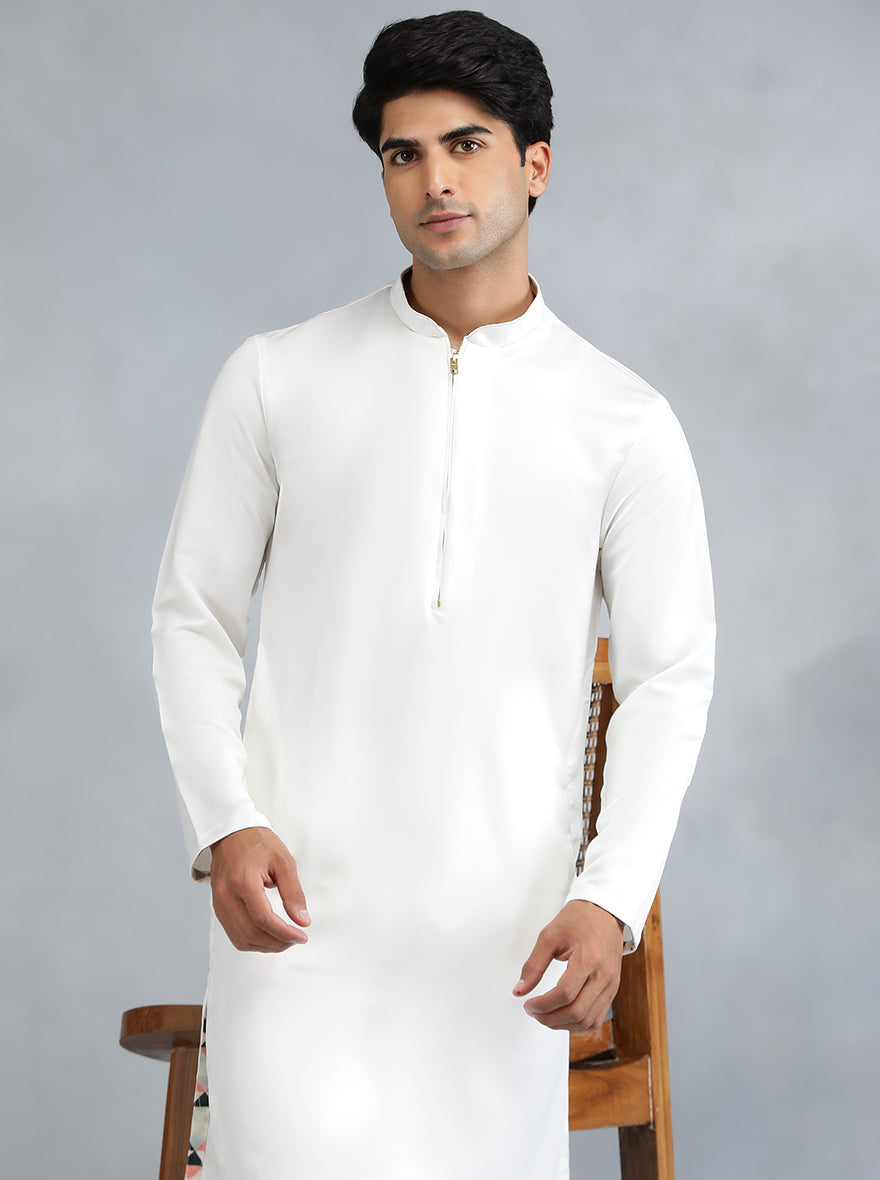 White Cotton Blend Kurta Pajama (2-Piece) - Image 6