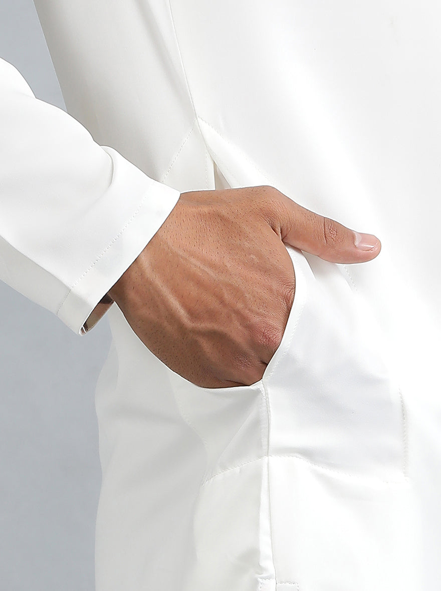 White Cotton Blend Kurta Pajama (2-Piece) - Image 7