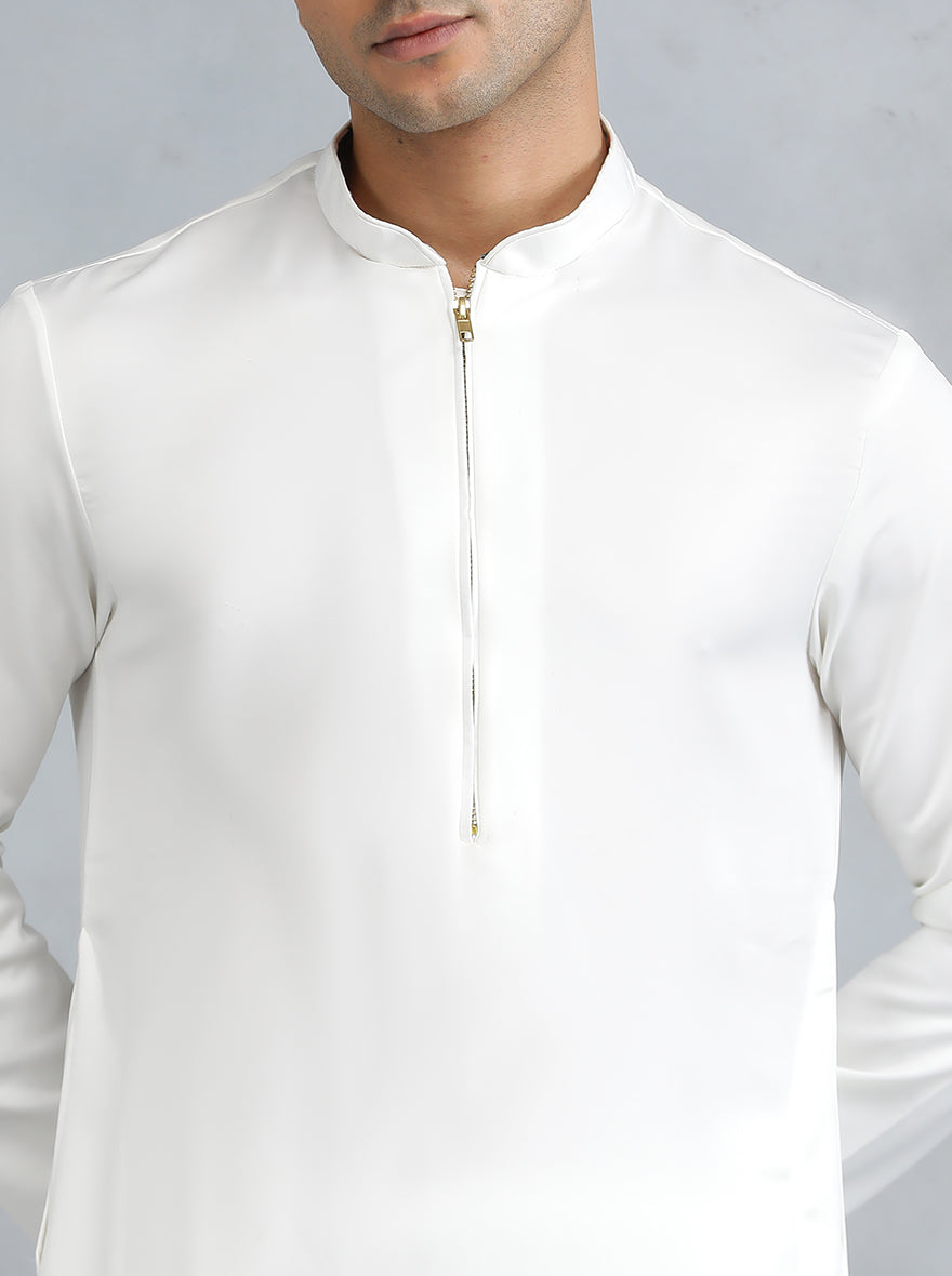 White Cotton Blend Kurta Pajama (2-Piece) - Image 8