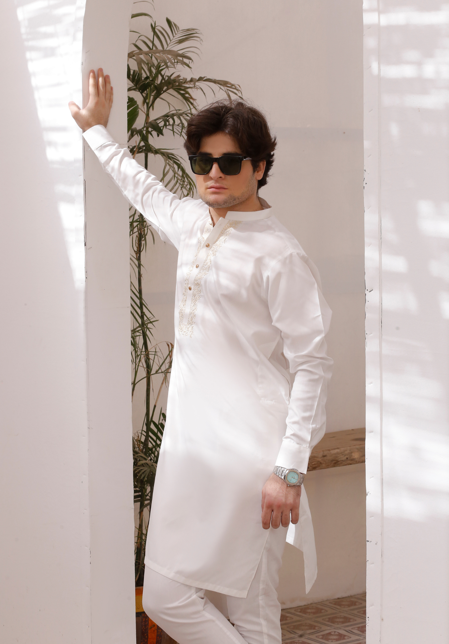 White Chikankari Cotton Kurta Pajama (2-Piece) - Image 4