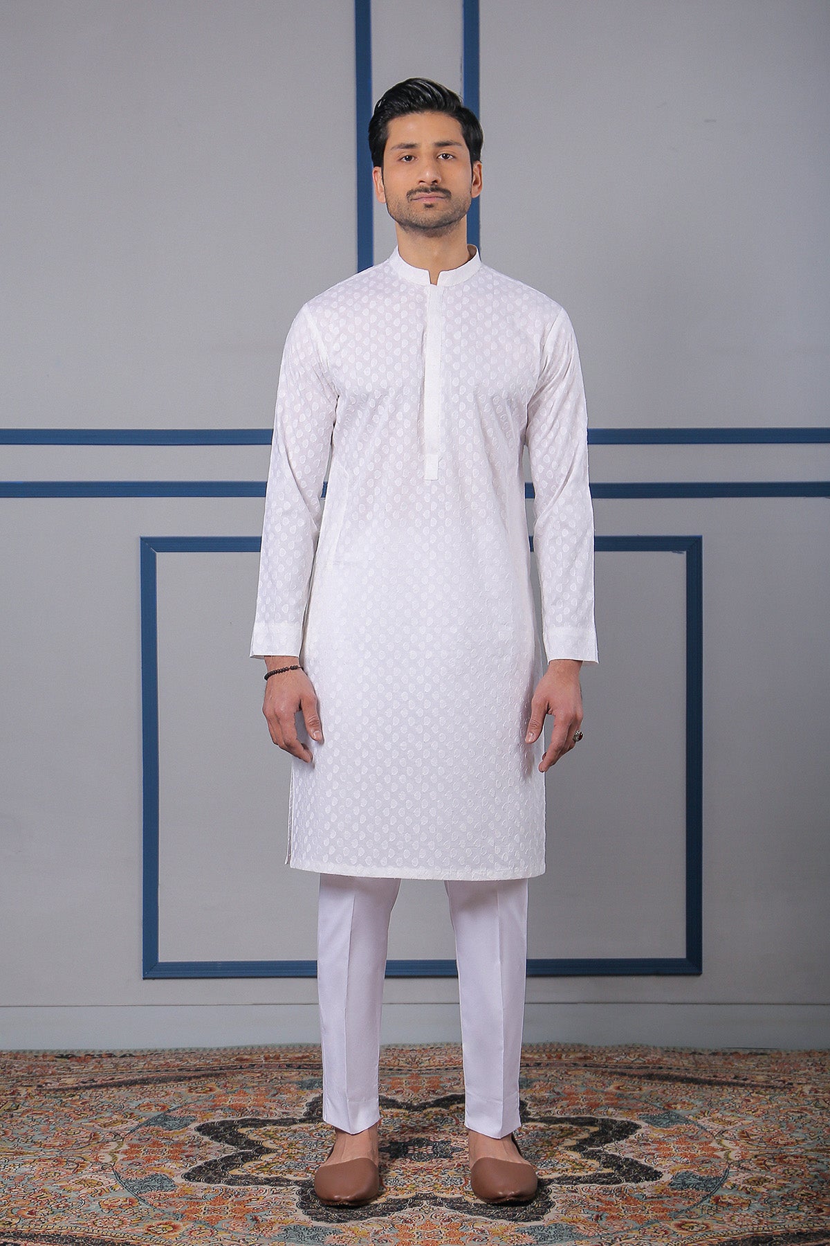 White Schiffli Cotton Kurta (2-Piece) - Image 1