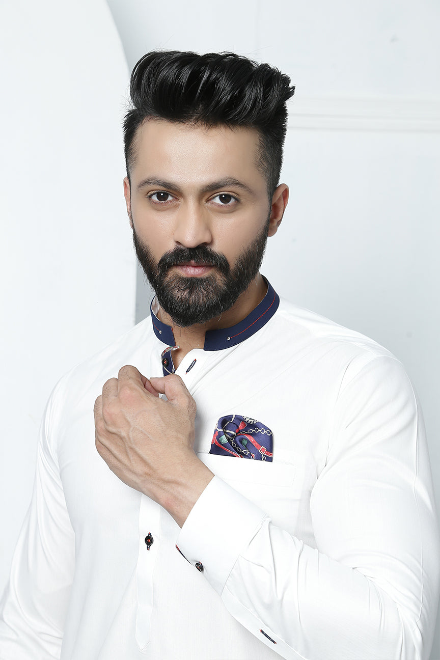 White Embellished Cotton Silk Kurta Pajama (2-Piece) - Image 5