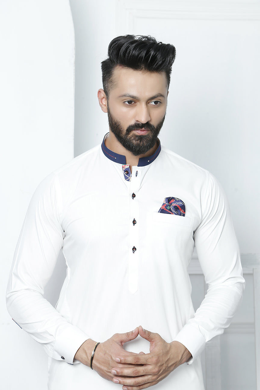 White Embellished Cotton Silk Kurta Pajama (2-Piece) - Image 6