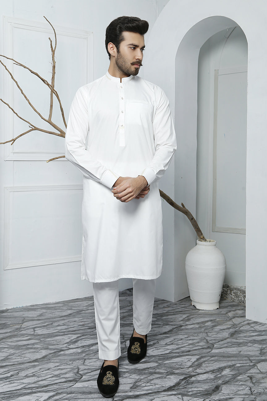 White Embellished Cotton Silk Kurta Pajama (2-Piece) - Image 2