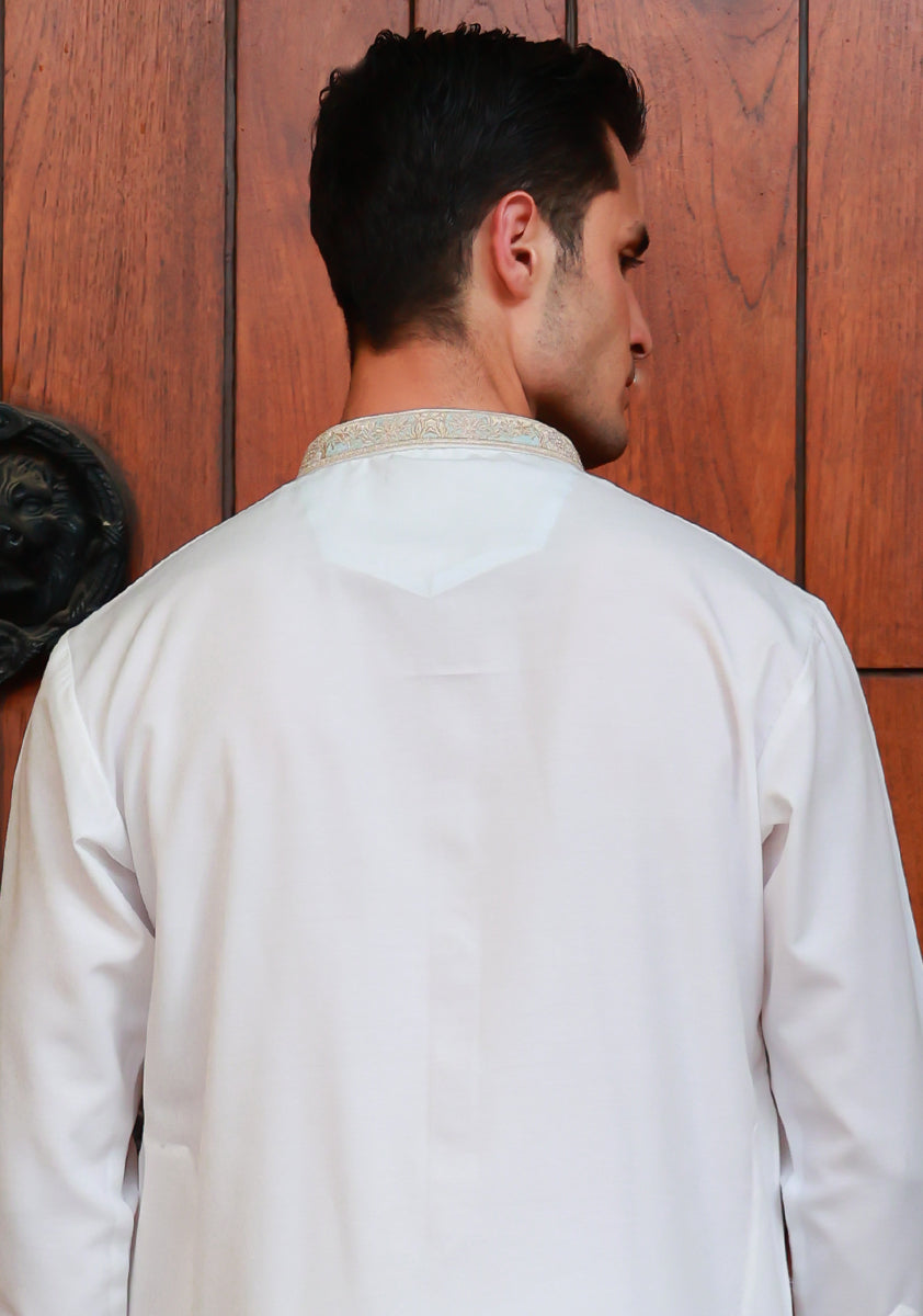 Cloud Dancer Embroidered Cotton Silk Kurta Pajama (2-Piece) - Image 6