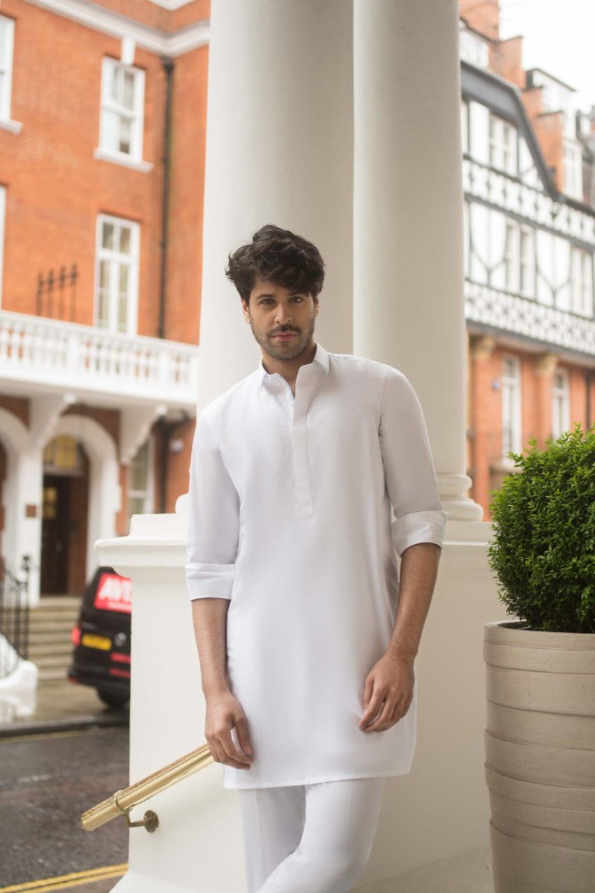 White Cotton Kurta Pajama Set (2-Piece) - Image 1