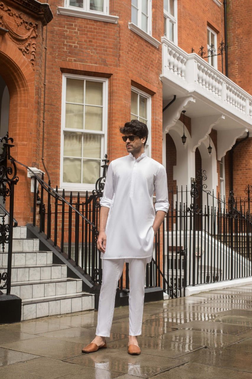 White Cotton Kurta Pajama Set (2-Piece) - Image 1