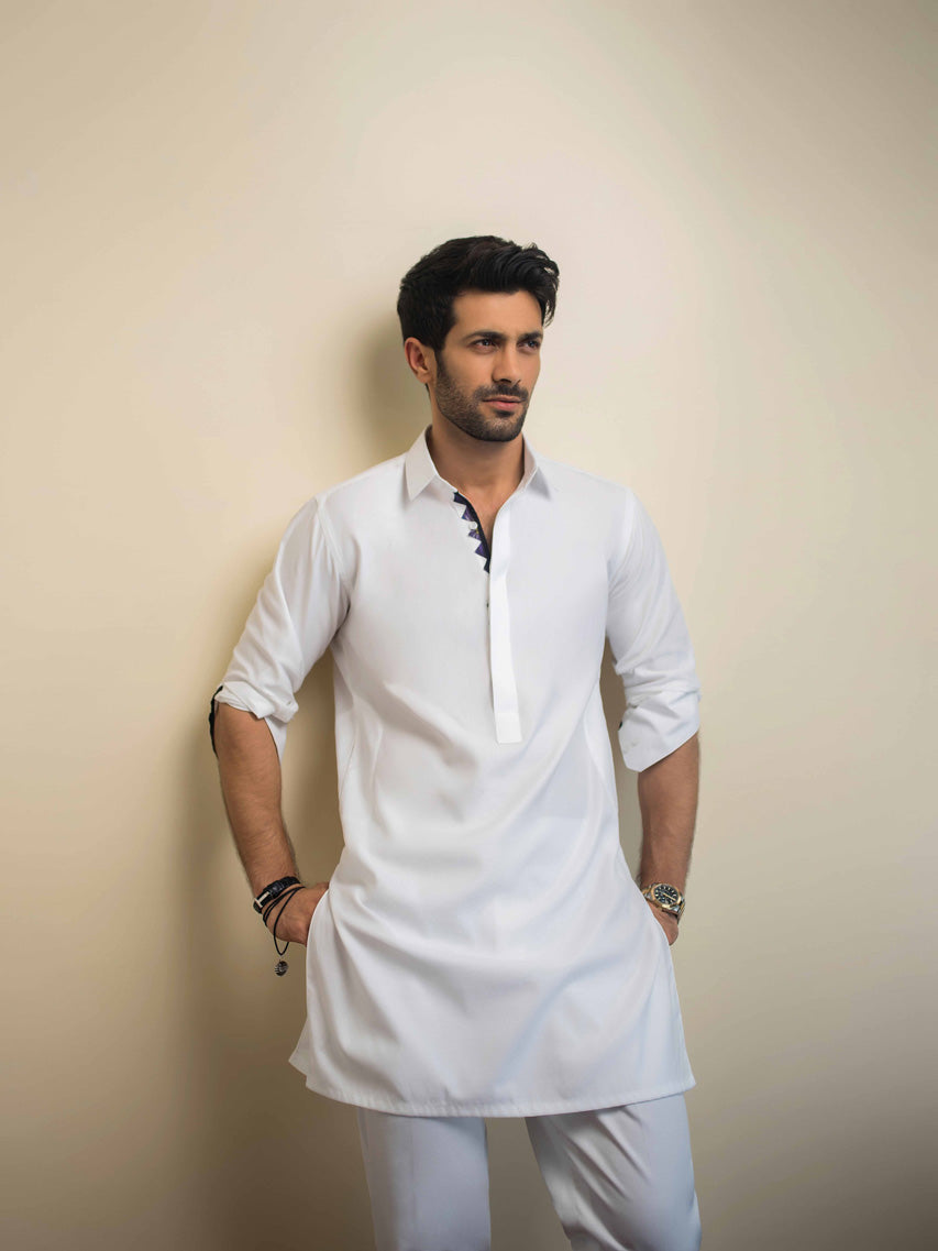 White Self-Print Cotton Kurta (2-Piece) - Image 2