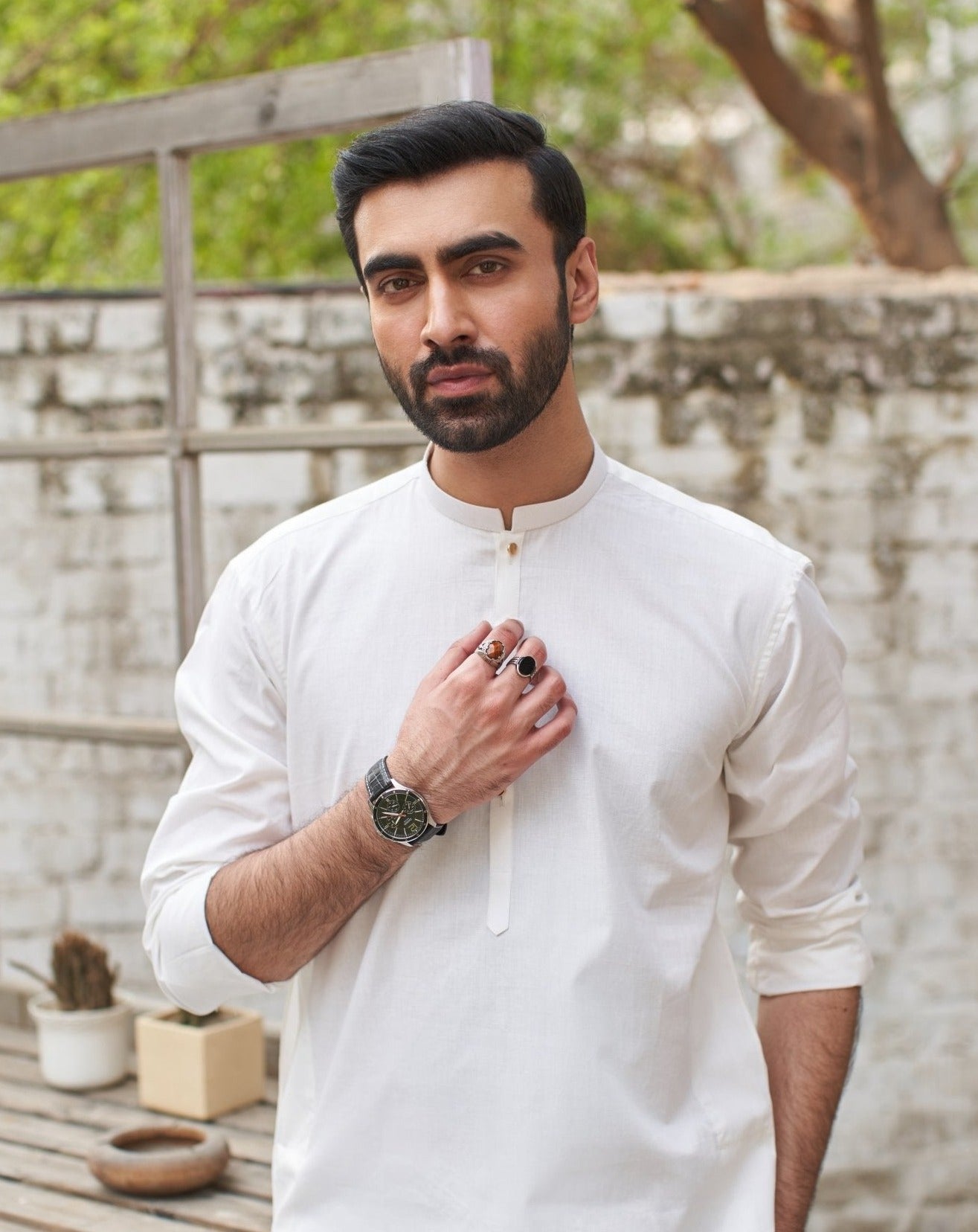 Off White Cotton Kurta Pajama Set (2-Piece) - Image 2