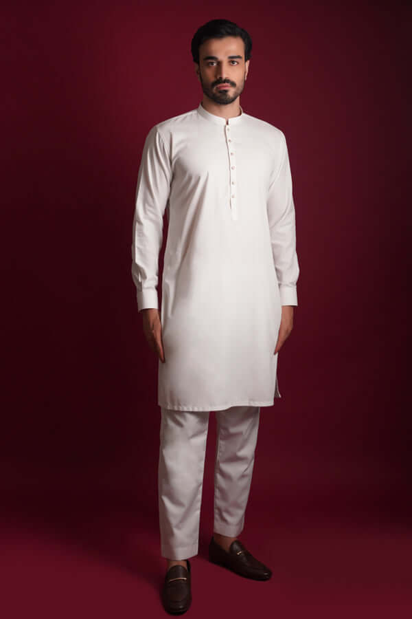 White Micro-Checkered Cotton Kurta Pajama (2-Piece) - Image 1